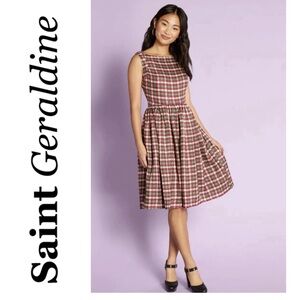 SAINT GERALDINE Plaid Cottage Core Fit & Flare Swing Dress XL Prairie